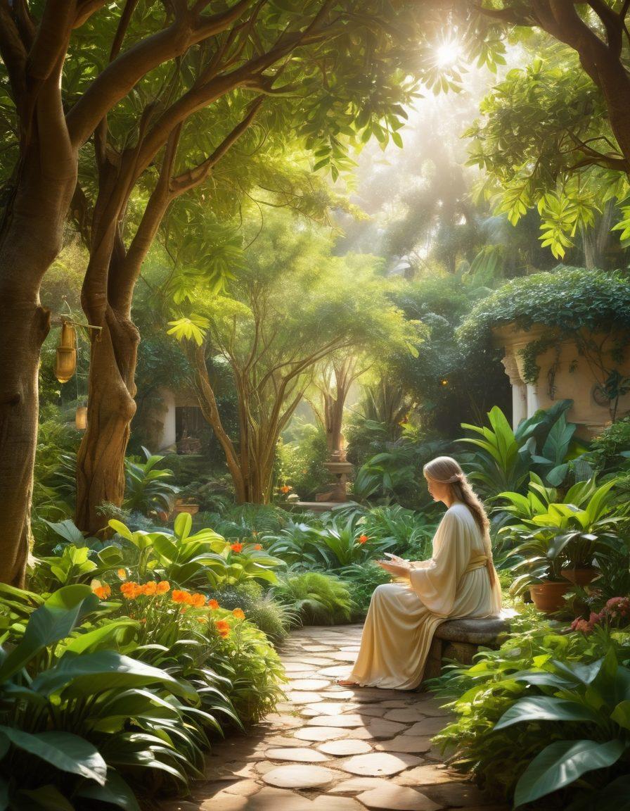 A serene scene depicting a lush garden filled with diverse plants symbolizing growth and prosperity, with soft sunlight filtering through the leaves. In the foreground, a gentle figure tends to the garden, representing a nurturing approach to finances, surrounded by icons of wealth like golden coins and flourishing money trees. The overall atmosphere is warm, inviting, and harmonious. vibrant colors. soft focus.